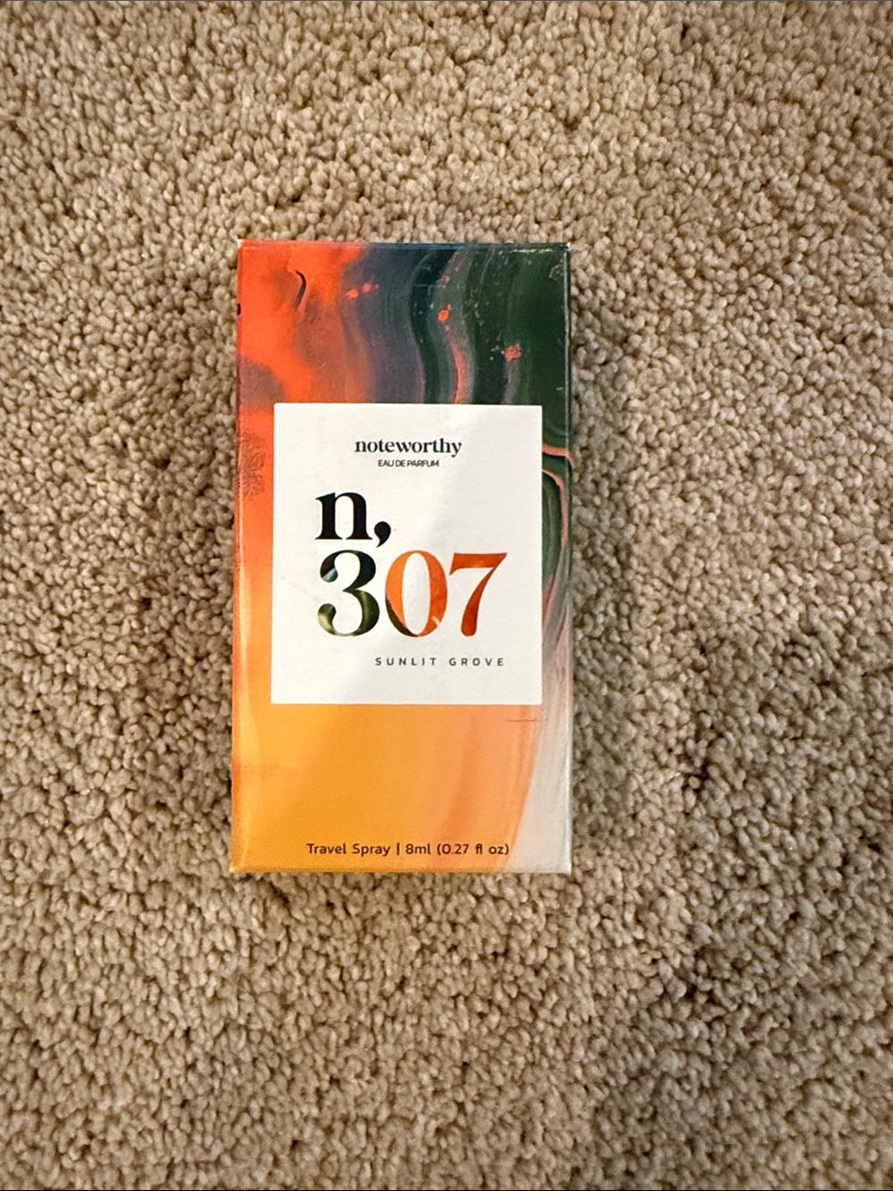 n,307 Sunlit Grove Travel Spray - Orange & Green. Smells great. Slim. Compact.